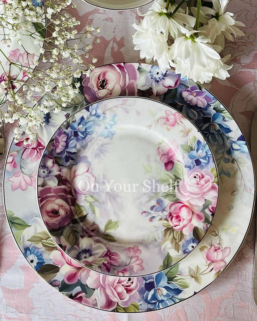 Colourful Dream Pink Blue Floral Dinner Set (61 piece for people)