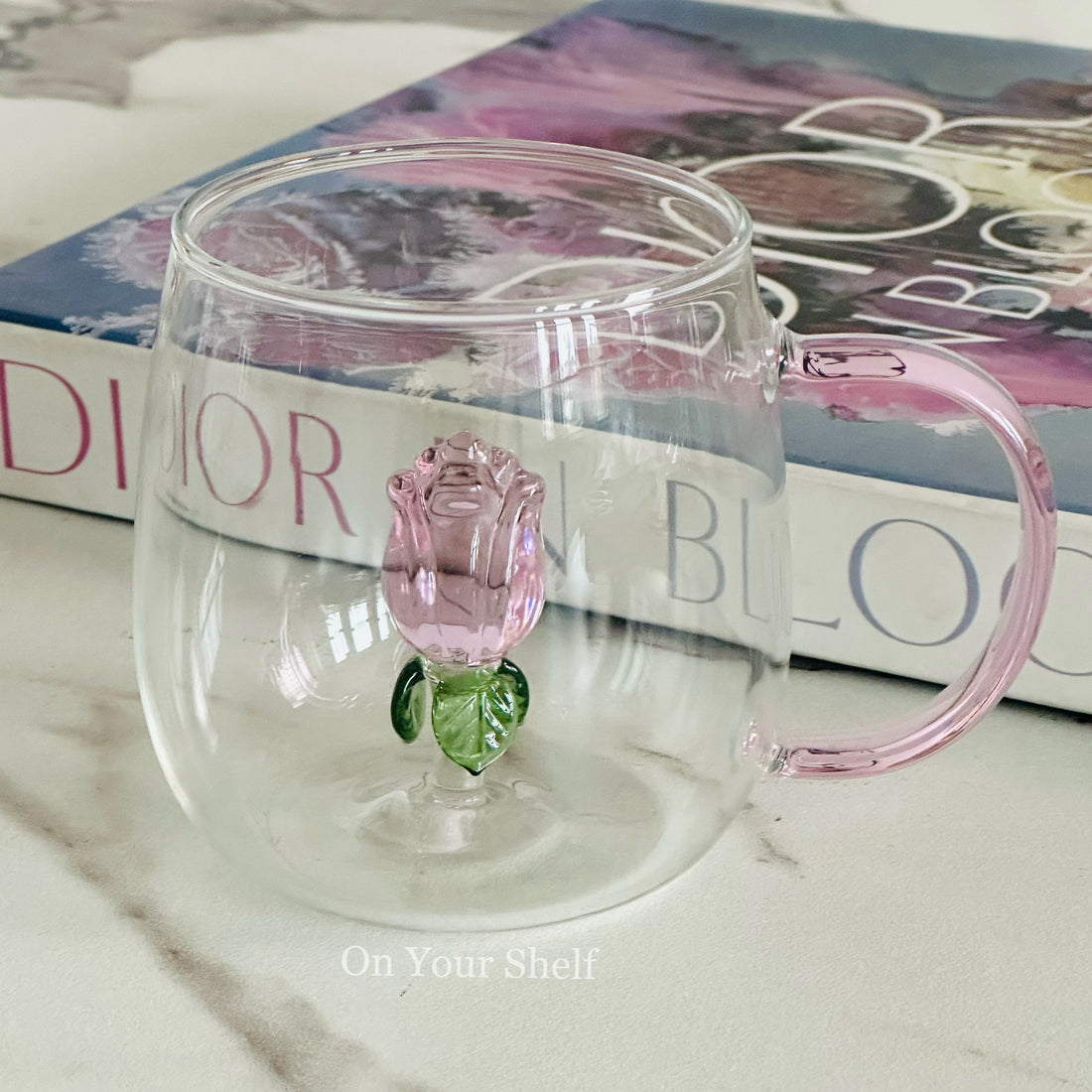 Pink Tulip Charm Glass Mug (Single Piece)