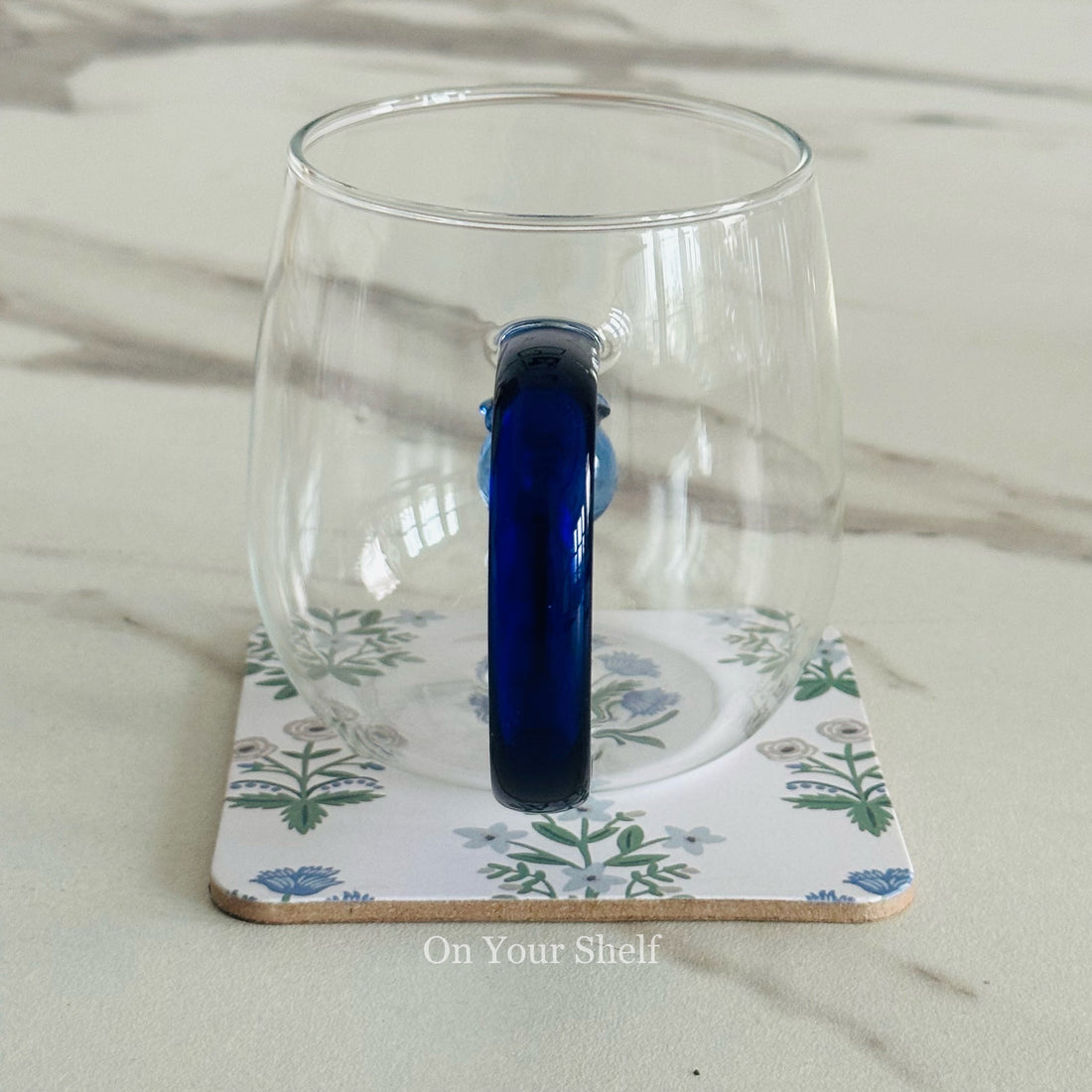 Little Blue Tulip Glass Mug (Set Of Six)