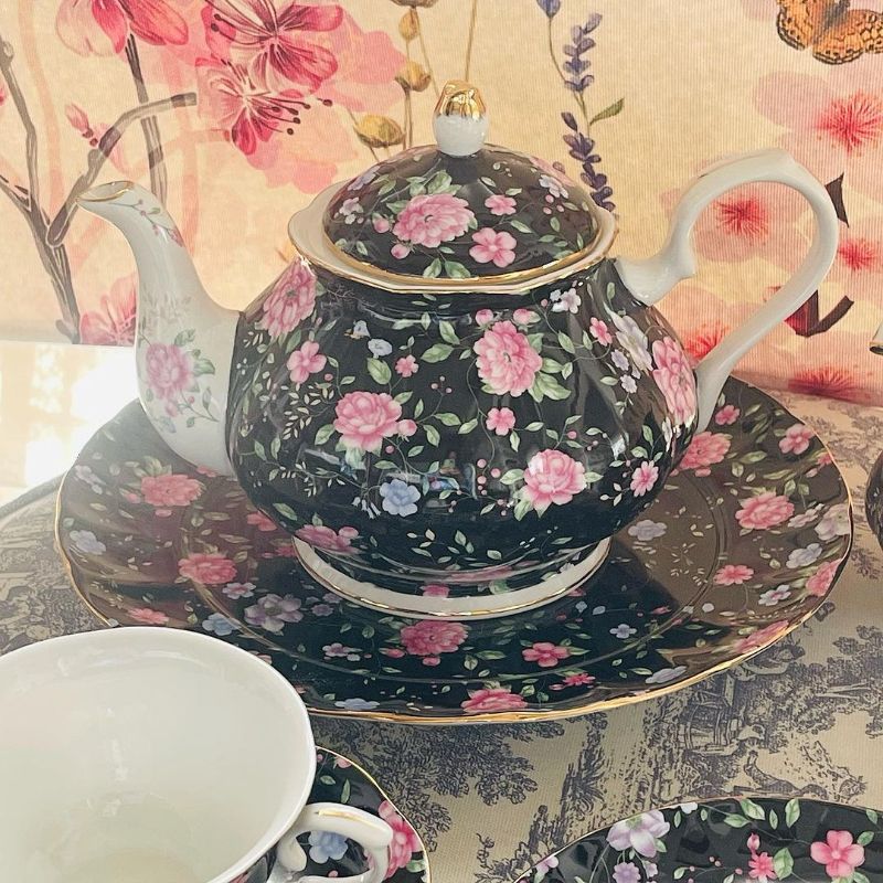 Midnight Tea Set 24 Piece Tea Set - Midnight Bloom White Handle
