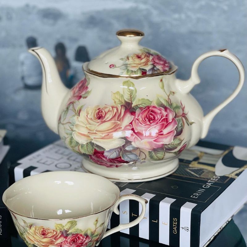 24 Piece Tea Set Colourful Beige Floral
