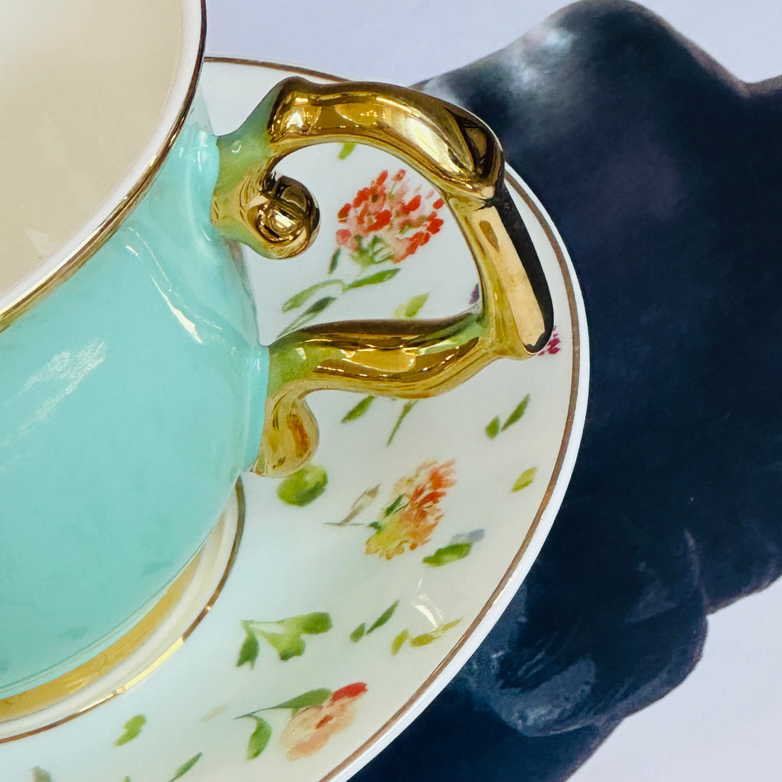 Teal Floral Love (Set Of Six Cups & Saucers)