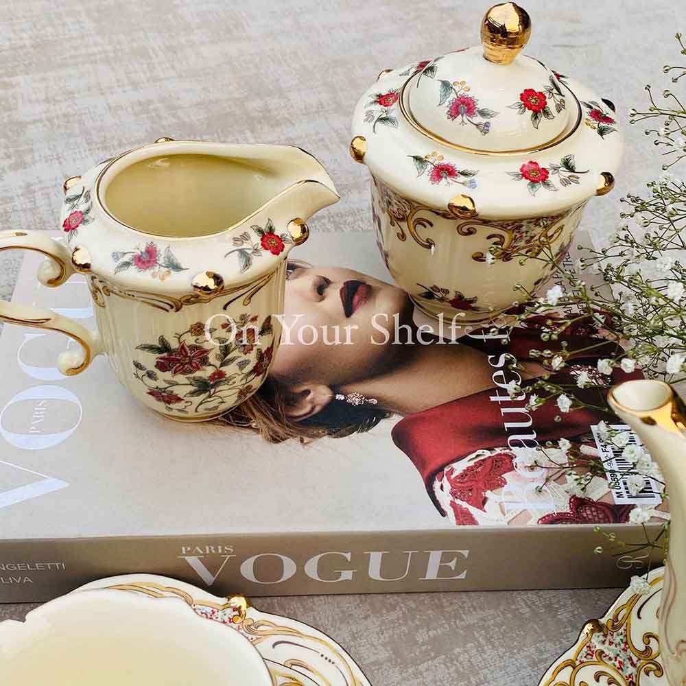 31 Piece Tea Set Beige &amp; Red