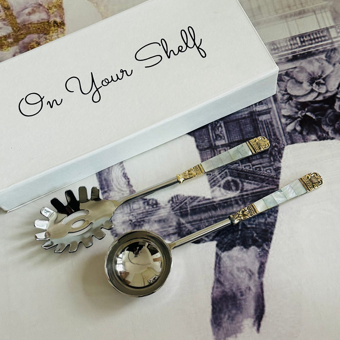 Mother Of Pearl Gold Serving Soup & Noodle (set of two)