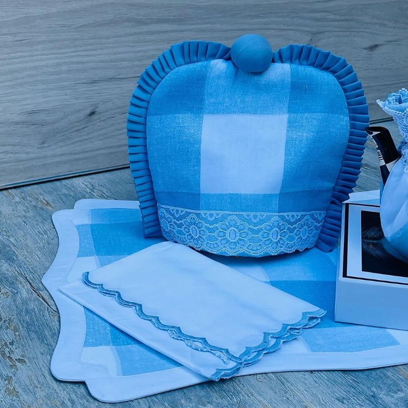 Mats &amp; Napkin Set Blue Check