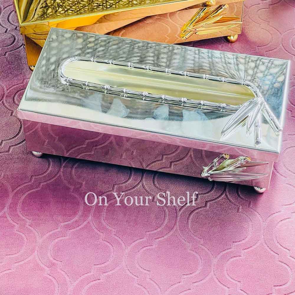 Orchid Tissue Box Silver Bamboo Leaf