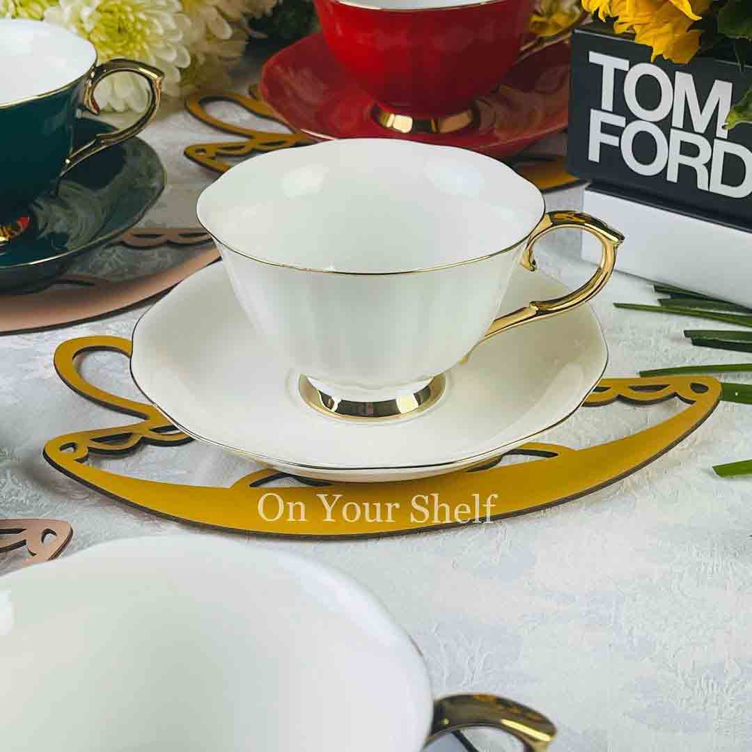 The Plain White Teacups and Saucers. (Set Of Six Tea Cups & Saucers)