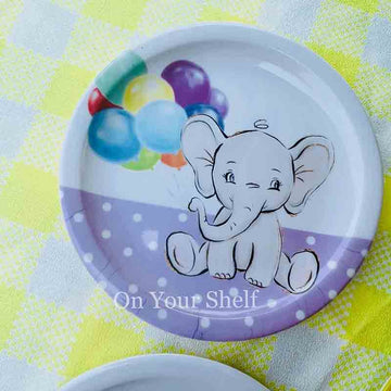 Melamine Plates - Baby Elephant Purple Polka Dot - Large Plate