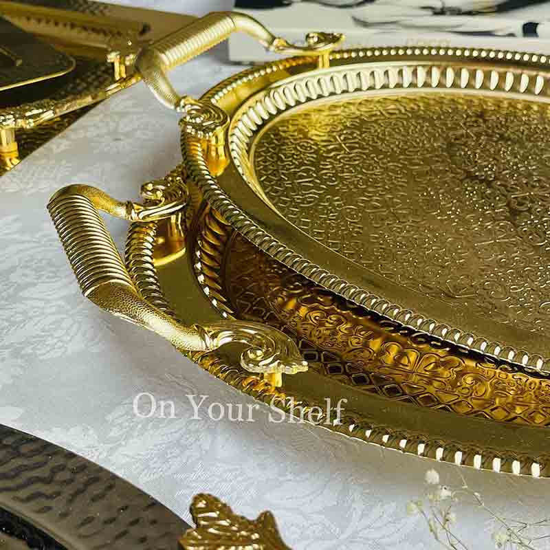 Turkish Tray Set Hammered Rectangle - Gold (Pair)