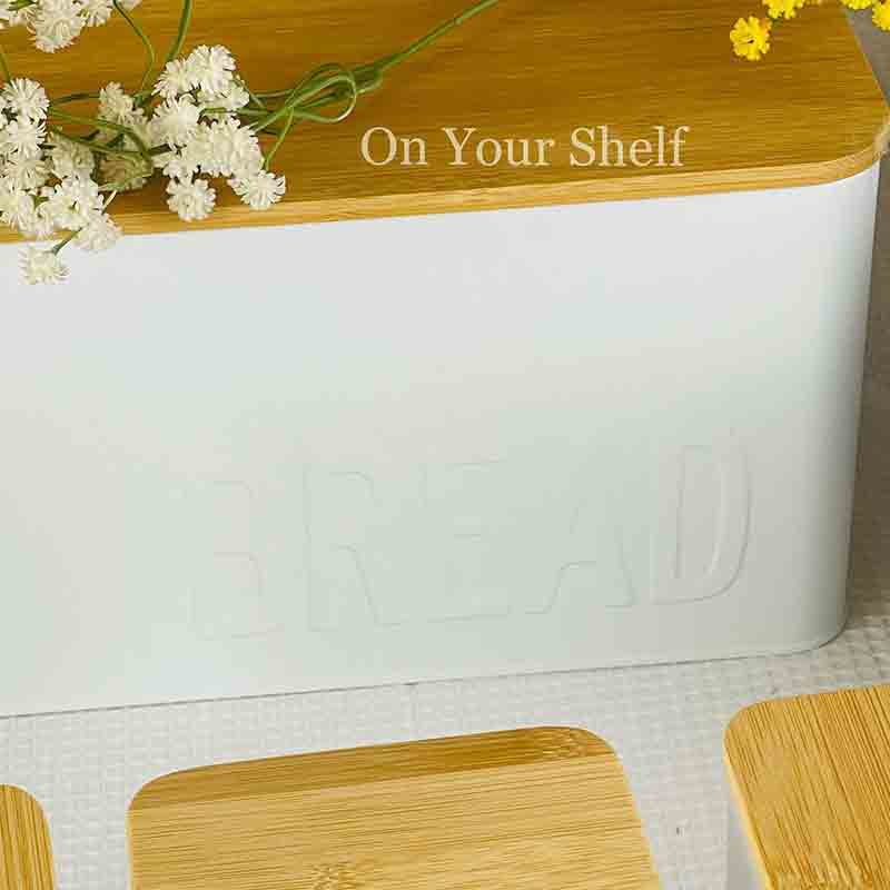 Metal Bread Box White with Wooden Lid