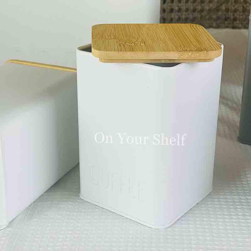 Metal Jar Set CST White with Wooden Lid