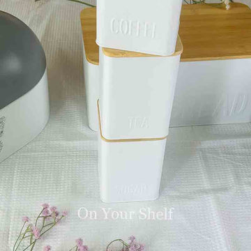 Metal Jar Set CST White with Wooden Lid