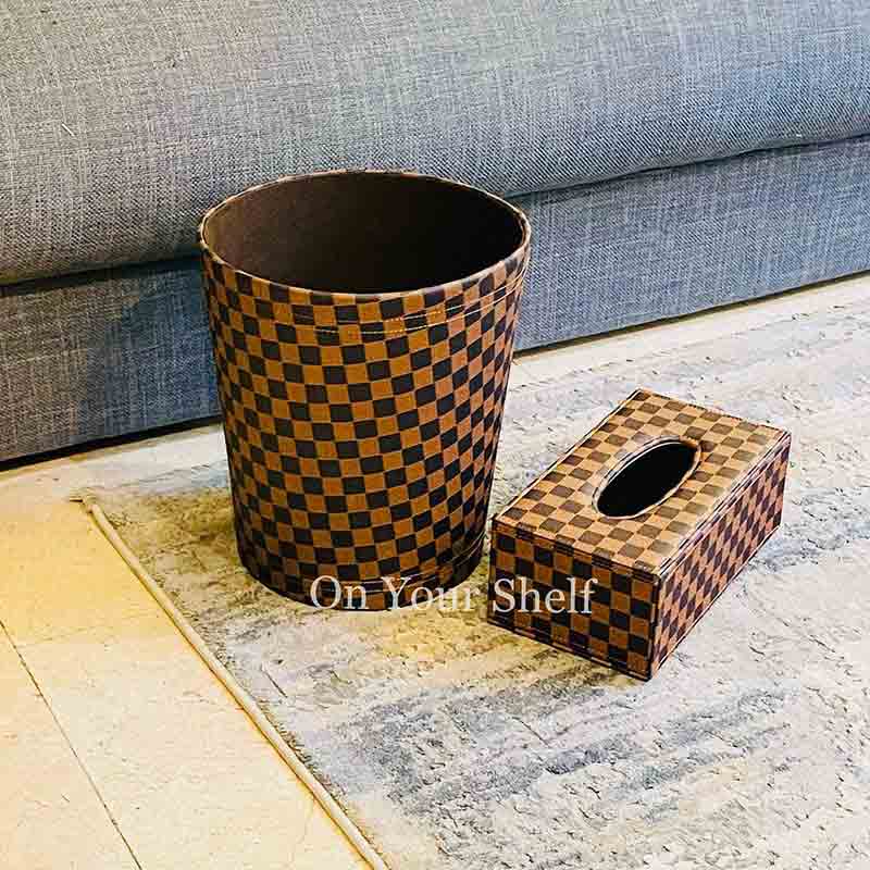 Leather Dustbin - Designer Squares