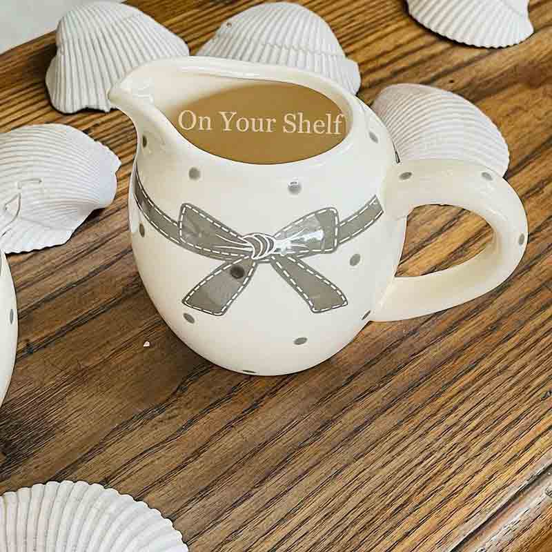 Milk and Sugar Pot Grey Bow Polka Dot