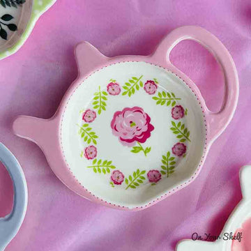 Tea Bag Rest Large Pink Roses Green Leaf