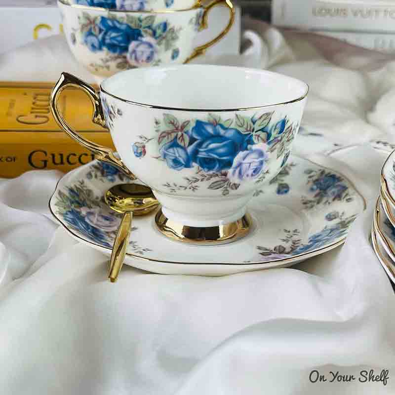 Secret Garden Tea Cups & Saucers-Blue Lilac Roses