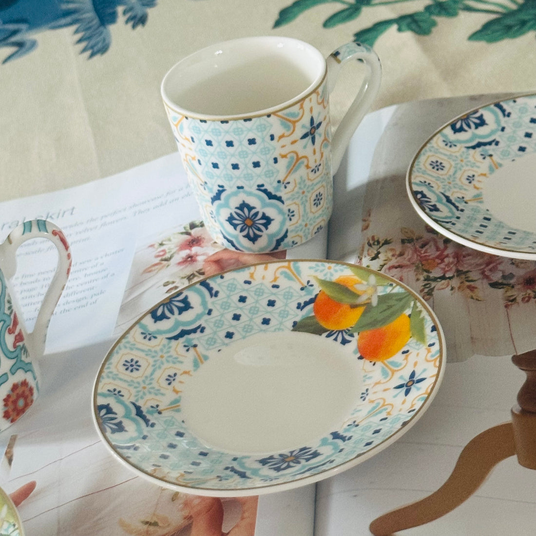 Mediterranean Mosaic Cup & Saucer Set – 12 Pieces