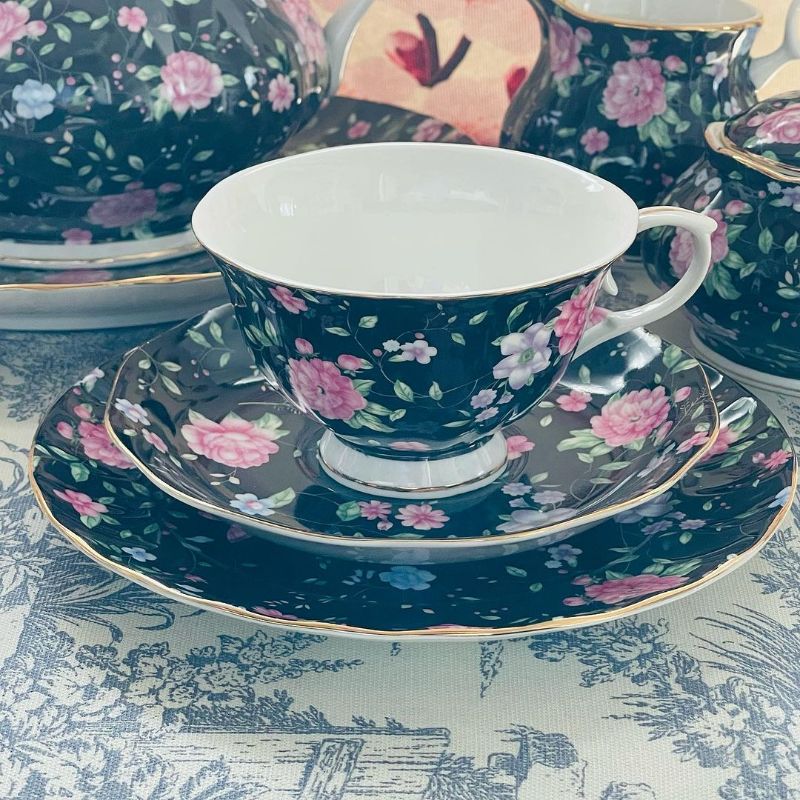 Midnight Tea Set 24 Piece Tea Set - Midnight Bloom White Handle