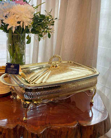 Queen Anne Casserole Dish Oblong Warmer Gold