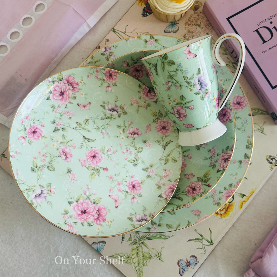 Blush & Mint Petals Plate Set & Mugs