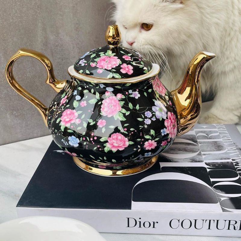 24 Piece Tea Set Midnight Bloom Gold Handle