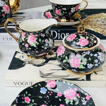 24 Piece Tea Set Midnight Bloom Gold Handle