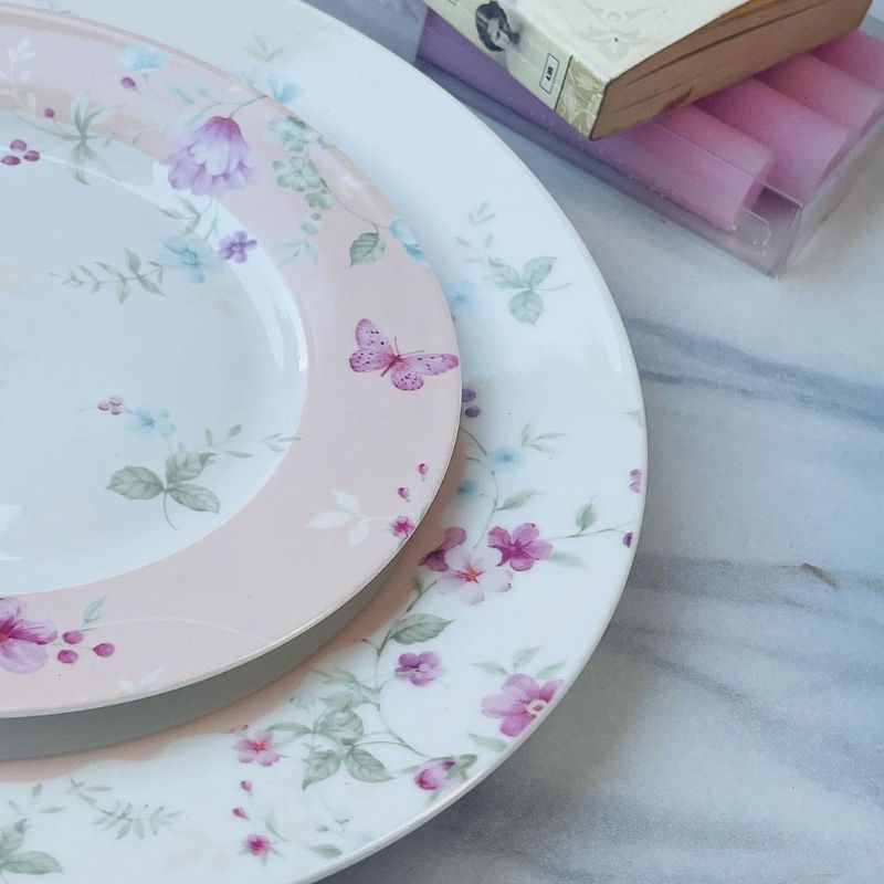 18 Piece Plate Set Pastel Spring Butterfly