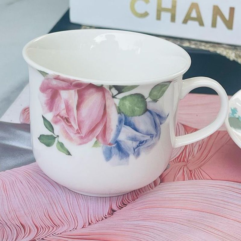 Tea Cup and Saucers Daulton Roses Pink &amp; Blue Set of Six