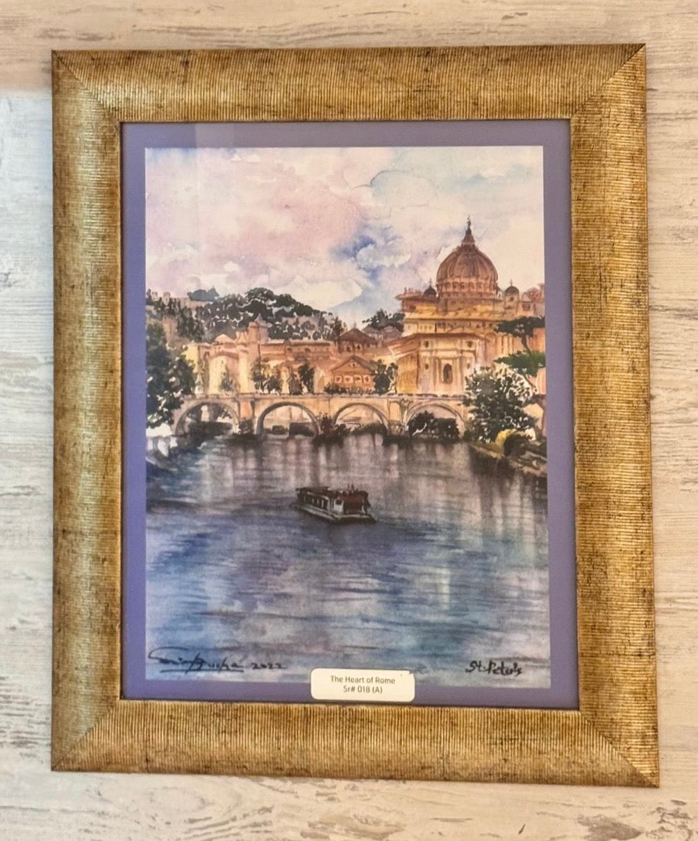 The Heart Of Rome     Original Watercolor Painting Fine Art Print By Saima Malik