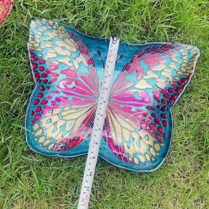 Butterfly Glass Platter Fuschia and Gold 34cm