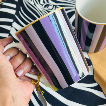 Violet Noir Stripes (Set Of Six Mugs)