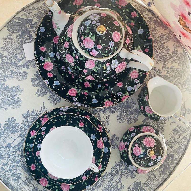 Midnight Tea Set 24 Piece Tea Set - Midnight Bloom White Handle