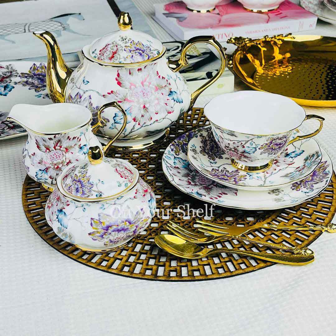 24 Piece Tea Set - Secret Garden Wild Love Purple & Blue