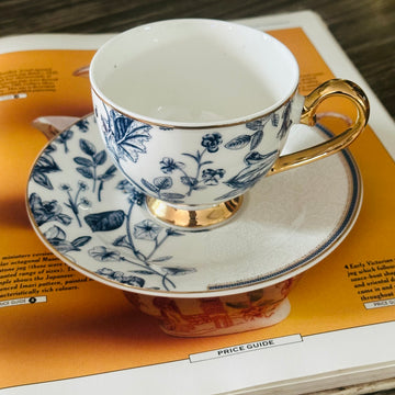 Blue Whisper Emboss (Set of Six Cups & Saucers)