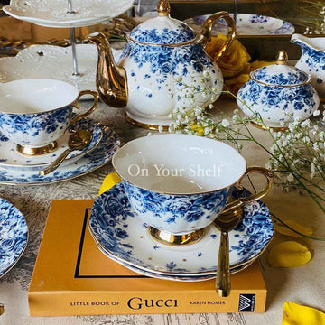 24 Piece Tea Set - Secret Garden Blue