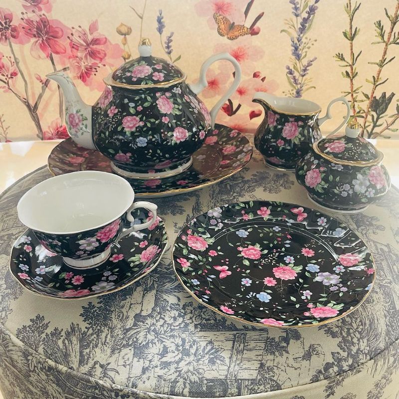 Midnight Tea Set 24 Piece Tea Set - Midnight Bloom White Handle