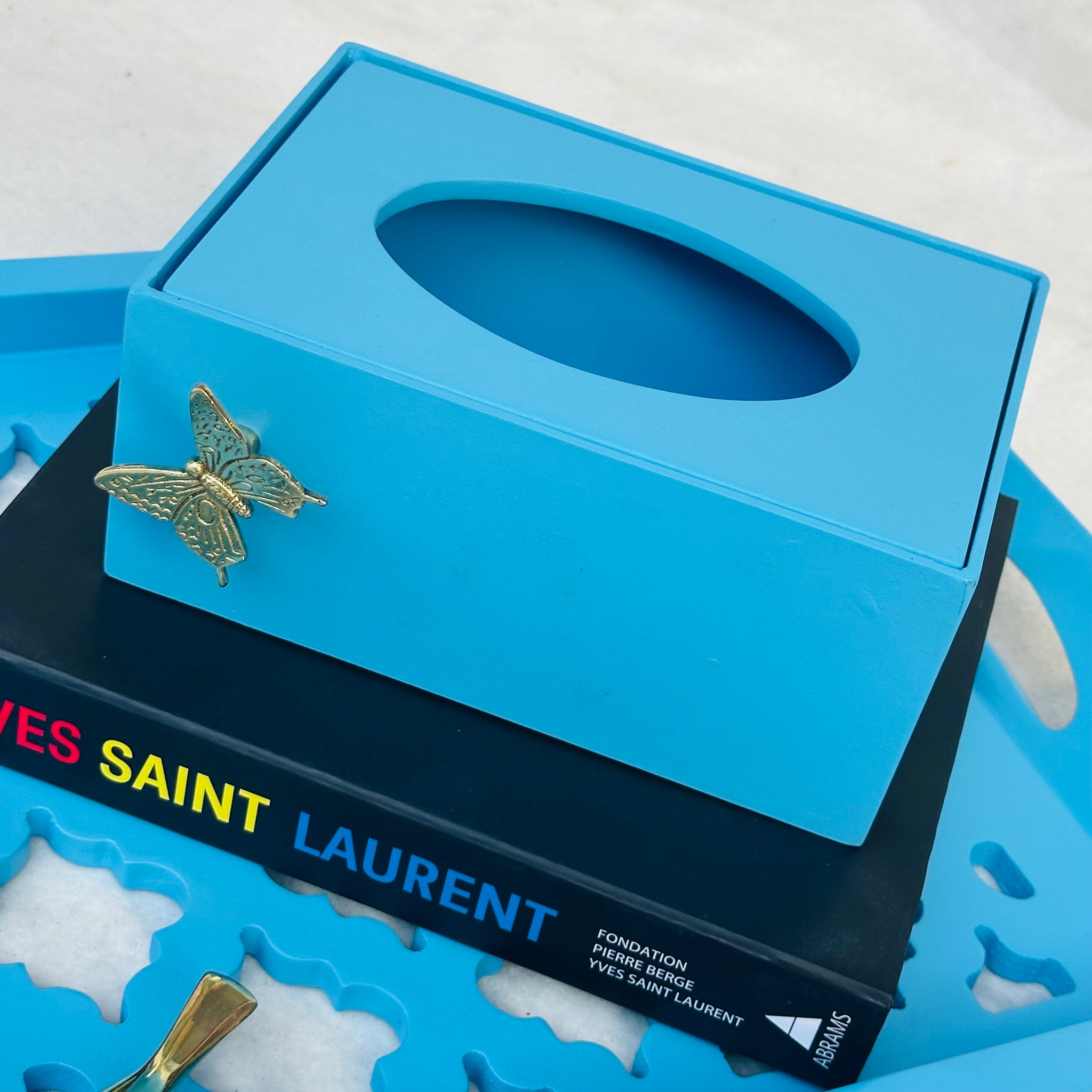 Blue Butterfly Whimsy Laser Cut Tissue Box