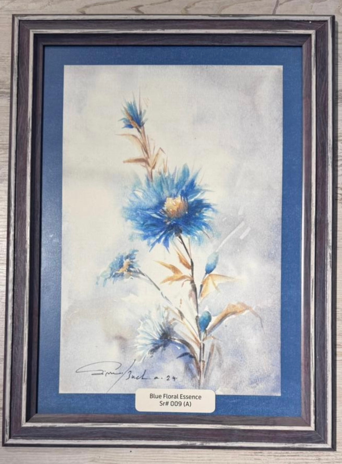 Blue Floral Essence Original Watercolor Painting Print by Saima Malik