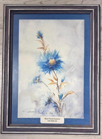Blue Floral Essence Original Watercolor Painting Print by Saima Malik