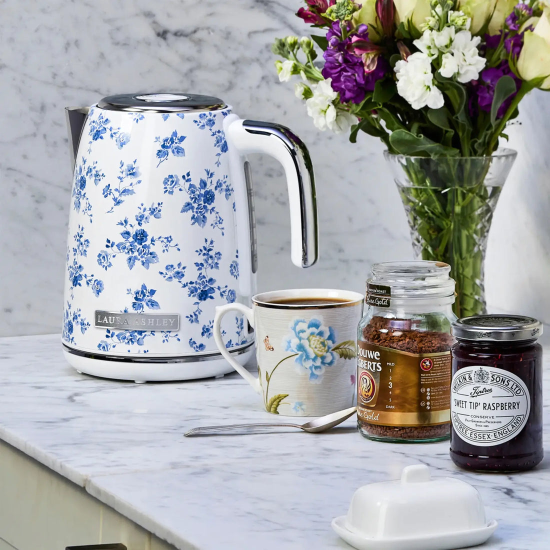 Laura Ashley China Rose Electric Jug Kettle 1.7L White (Pre Order)
