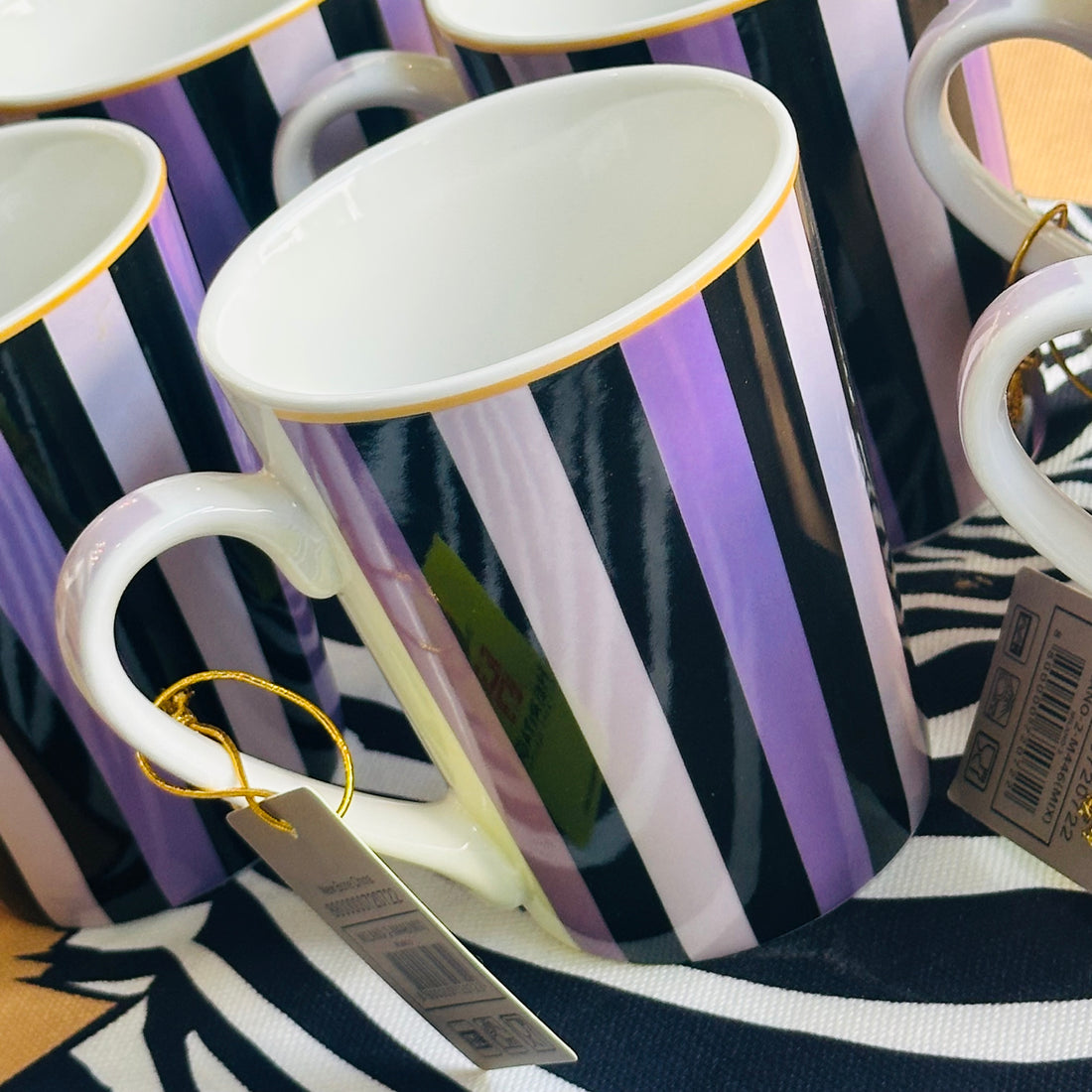 Violet Noir Stripes (Set Of Six Mugs)
