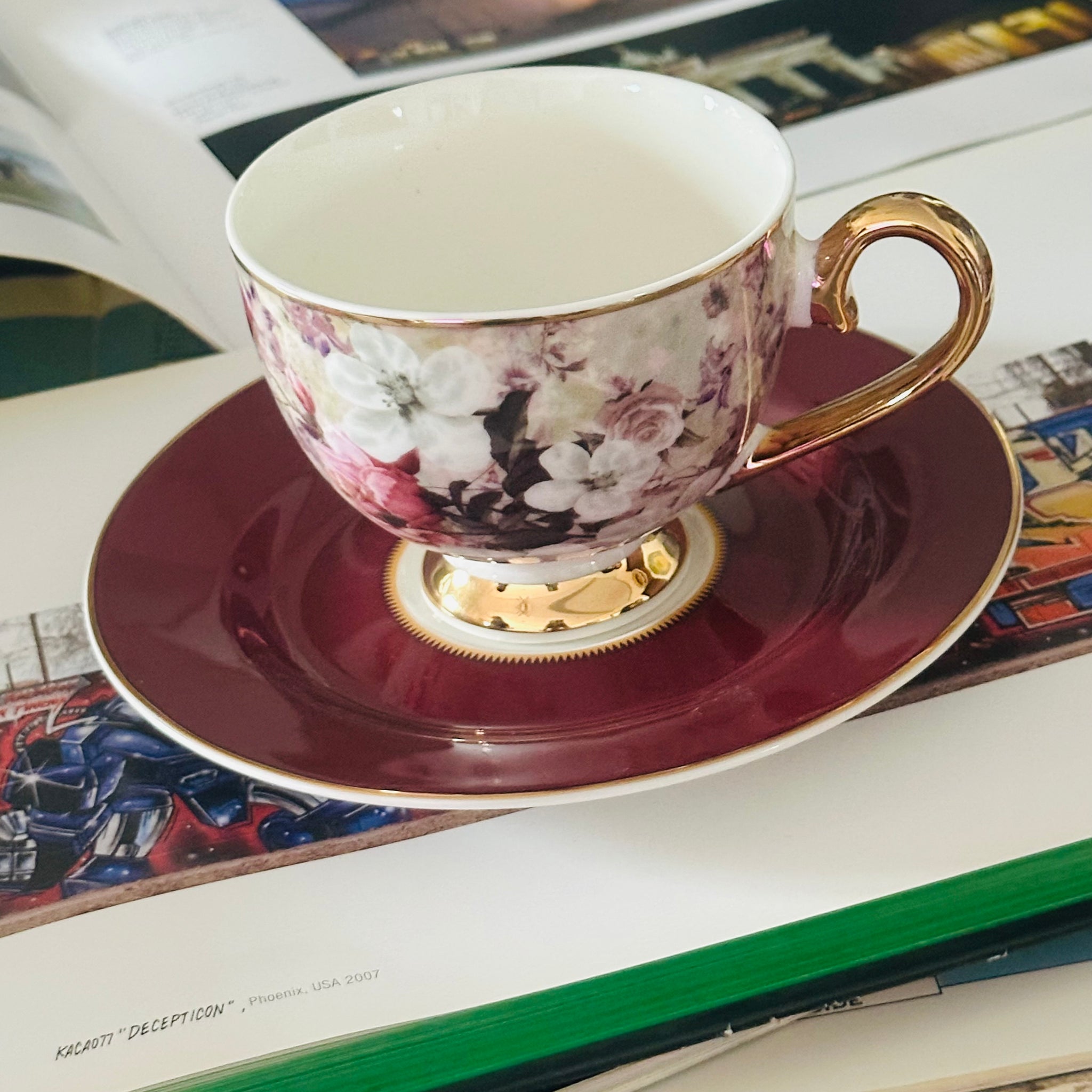 Maroon Whisper Floral (Set of Six Cups & Saucers)