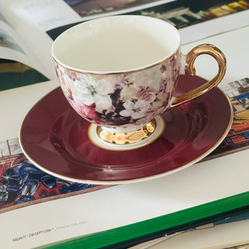Maroon Whisper Floral (Set of Six Cups & Saucers)