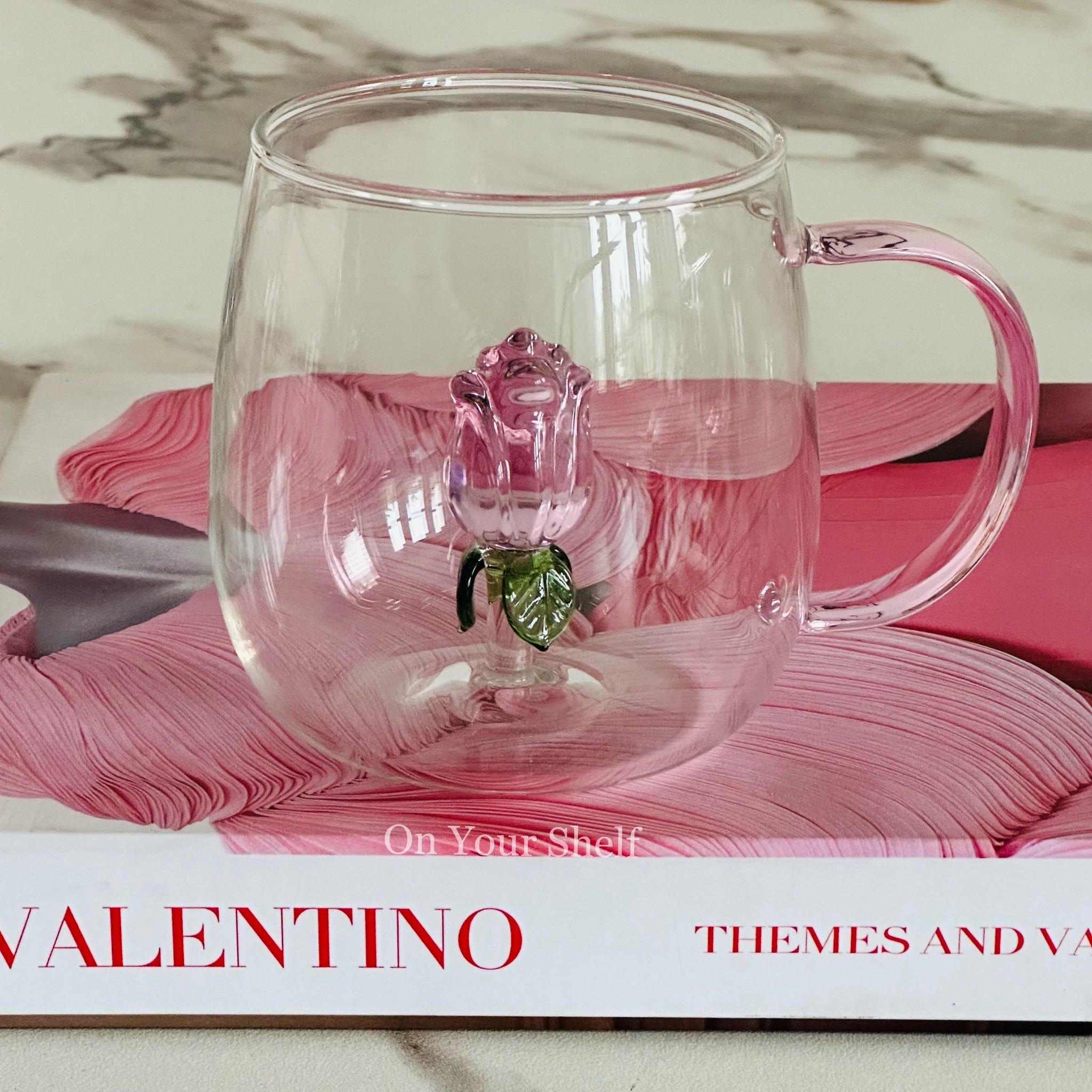 Pink Tulip Charm Glass Mug (Single Piece)