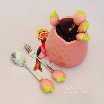 Blush Peach Dessert Spoon & Fork Set 🍑