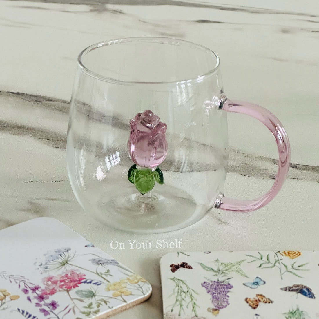 Pink Tulip Charm Glass Mug (Set Of Six)