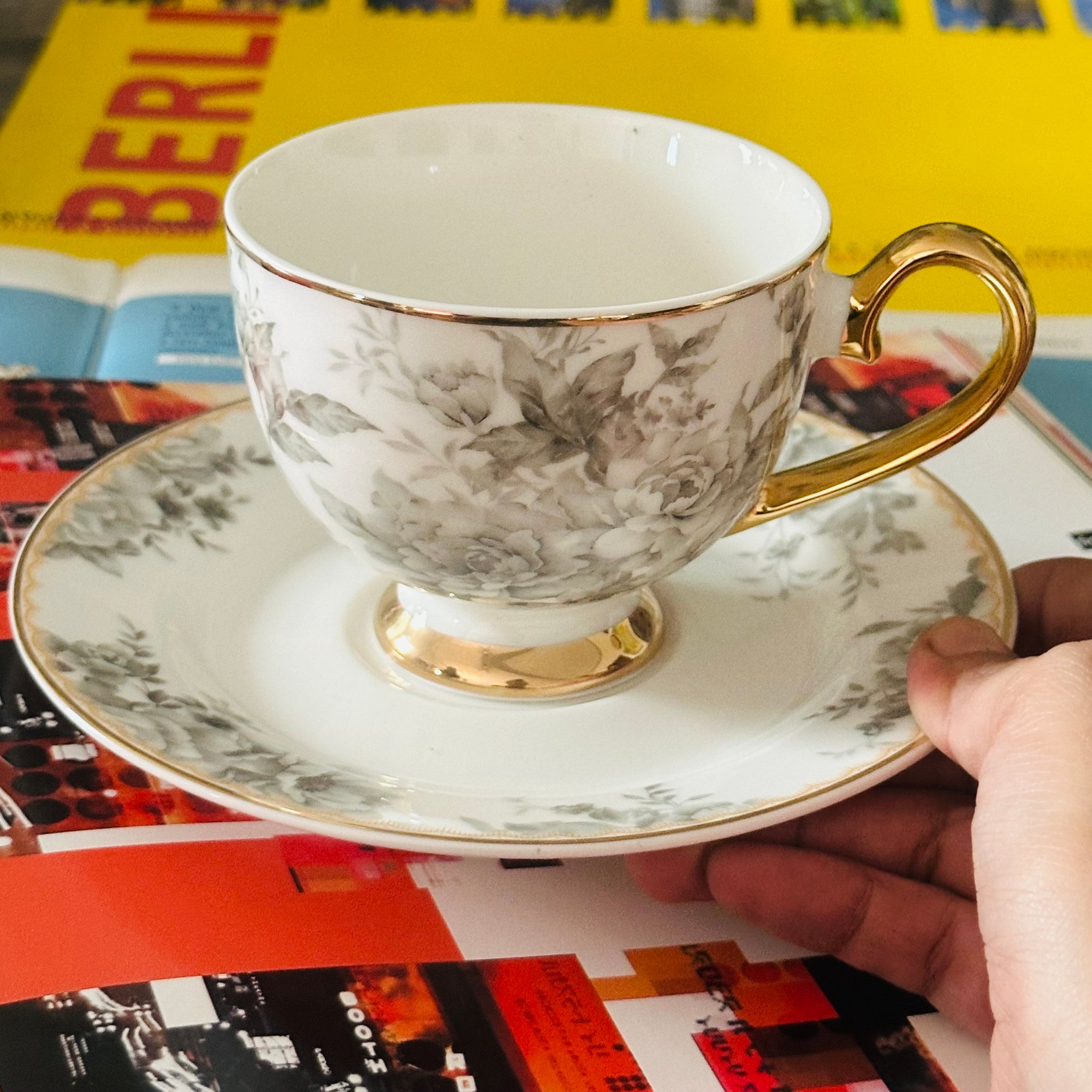 Grey Mist Florals (Set Of Six Cups & Saucers)