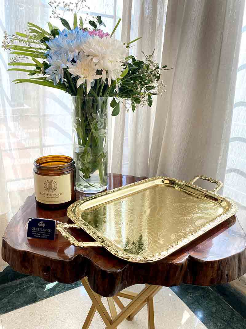 Queen Anne Oblong Tray Small with Handles Gold