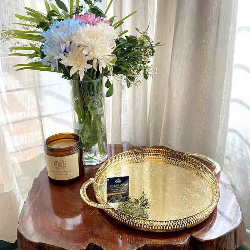 Queen Anne Gallery Tray Round with Handle 28cm  Gold