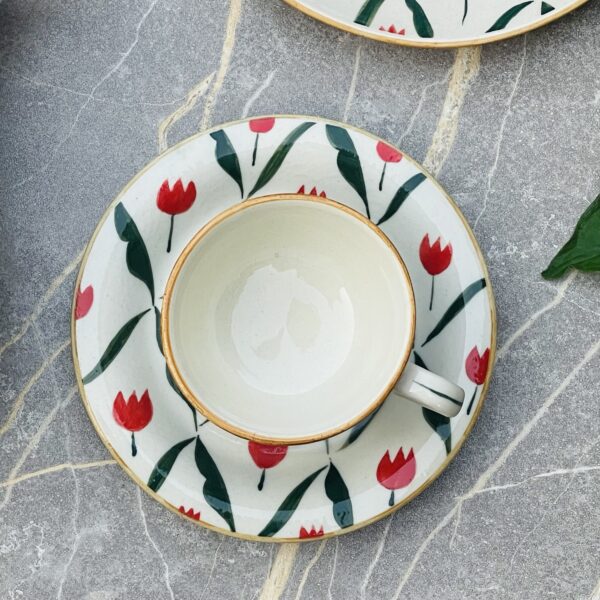 Red Tulip Tea Cups &amp; Saucers (set of six)